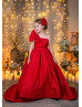 One Shoulder Red Satin Exquisite Flower Girl Dress